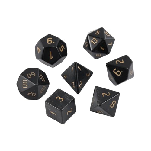 7PCS Natürlicher Edelstein DND Würfel Set, Helles Obsidian Rollenspiel D&D Würfel, DND Kristall Edelstein Würfel Set, Polyeder Edelstein Würfel Set für RPG Brettspiele Schwarz B von YlobdolY