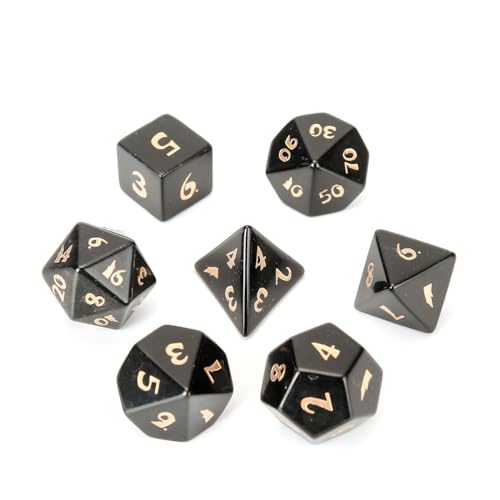 7PCS Natürlicher Edelstein DND Würfel Set, Helles Obsidian Rollenspiel D&D Würfel, DND Kristall Edelstein Würfel Set, Polyeder Edelstein Würfel Set für RPG Brettspiele Schwarz C von YlobdolY