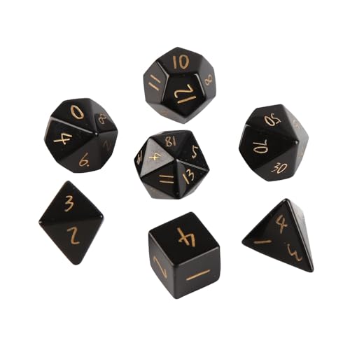 7PCS Natürlicher Edelstein DND Würfel Set, Helles Obsidian Rollenspiel D&D Würfel, DND Kristall Edelstein Würfel Set, Polyeder Edelstein Würfel Set für RPG Brettspiele Schwarz F von YlobdolY