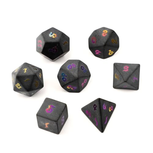 7PCS Natürlicher Edelstein DND Würfel Set, Mattschwarzes Obsidian Rollenspiel D&D Würfel, DND Kristall Edelstein Würfel Set, Polyeder Edelstein Würfel Set für RPG Brettspiele Schwarz C von YlobdolY