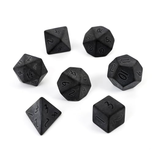 7PCS Natürlicher Edelstein DND Würfel Set, Mattschwarzes Obsidian Rollenspiel D&D Würfel, DND Kristall Edelstein Würfel Set, Polyeder Edelstein Würfel Set für RPG Brettspiele Schwarz E von YlobdolY