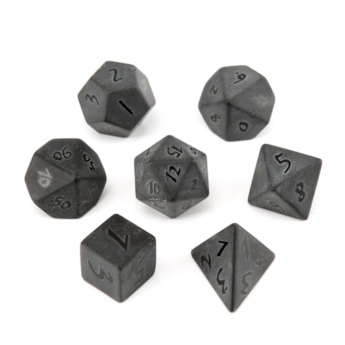 7PCS Natürlicher Edelstein DND Würfel Set, Mattschwarzes Obsidian Rollenspiel D&D Würfel, DND Kristall Edelstein Würfel Set, Polyeder Edelstein Würfel Set für RPG Brettspiele Schwarz F von YlobdolY