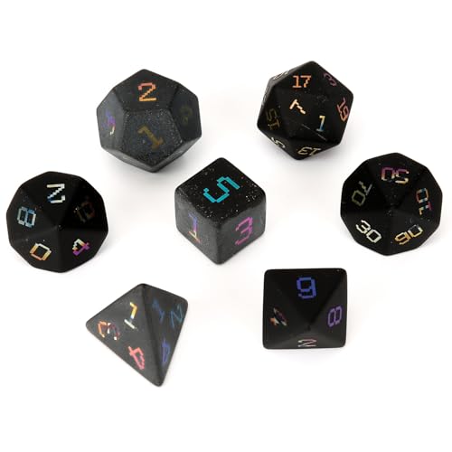 7PCS Natürlicher Edelstein DND Würfel Set, Mattschwarzes Obsidian Rollenspiel D&D Würfel, DND Kristall Edelstein Würfel Set, Polyeder Edelstein Würfel Set für RPG Brettspiele Schwarz G von YlobdolY