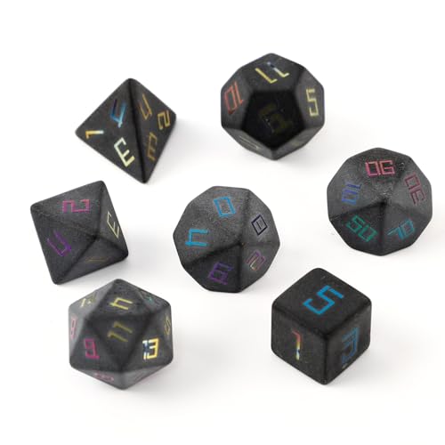 7PCS Natürlicher Edelstein DND Würfel Set, Mattschwarzes Obsidian Rollenspiel D&D Würfel, DND Kristall Edelstein Würfel Set, Polyeder Edelstein Würfel Set für RPG Brettspiele Schwarz H von YlobdolY