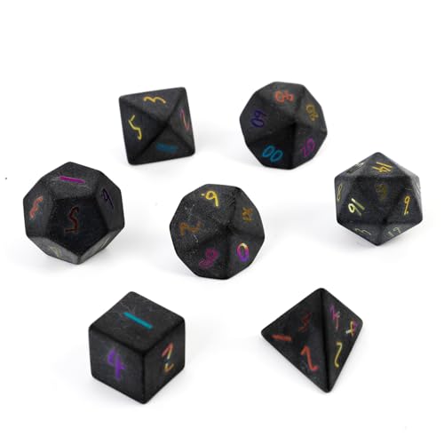 7PCS Natürlicher Edelstein DND Würfel Set, Mattschwarzes Obsidian Rollenspiel D&D Würfel, DND Kristall Edelstein Würfel Set, Polyeder Edelstein Würfel Set für RPG Brettspiele Schwarz I von YlobdolY