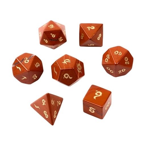 7PCS Natürlicher Edelstein DND Würfel Set, Redstone Rollenspiel D&D Würfel, DND Jade Edelstein Würfel Set, Polyeder Edelstein Würfel Set für RPG Brettspiele Rot B von YlobdolY