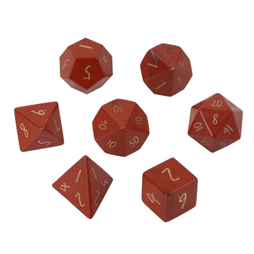 7PCS Natürlicher Edelstein DND Würfel Set, Redstone Rollenspiel D&D Würfel, DND Jade Edelstein Würfel Set, Polyeder Edelstein Würfel Set für RPG Brettspiele Rot C von YlobdolY