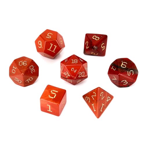 7PCS Natürlicher Edelstein DND Würfel Set, Redstone Rollenspiel D&D Würfel, DND Jade Edelstein Würfel Set, Polyeder Edelstein Würfel Set für RPG Brettspiele Rot D von YlobdolY