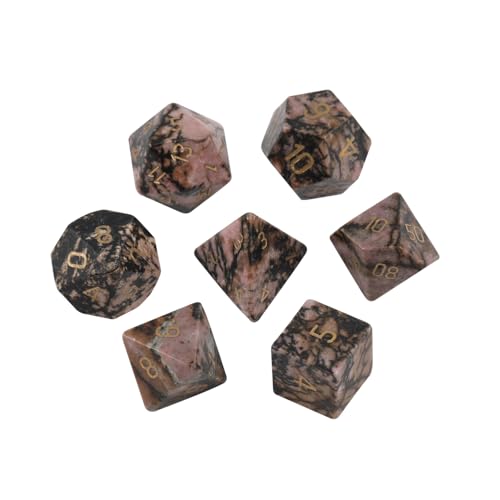 7PCS Natürlicher Edelstein DND Würfel Set, Rhodonit Edelstein Rollenspiel D&D Würfel, DND Kristall Edelstein Würfel Set, Polyeder Edelstein Würfel Set für RPG Brettspiele Marmor A von YlobdolY