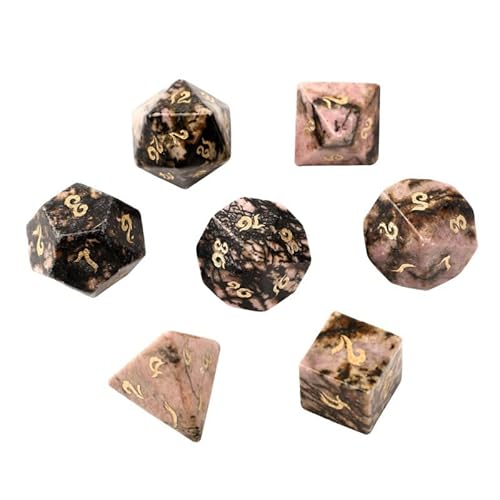 7PCS Natürlicher Edelstein DND Würfel Set, Rhodonit Edelstein Rollenspiel D&D Würfel, DND Kristall Edelstein Würfel Set, Polyeder Edelstein Würfel Set für RPG Brettspiele Marmor B von YlobdolY