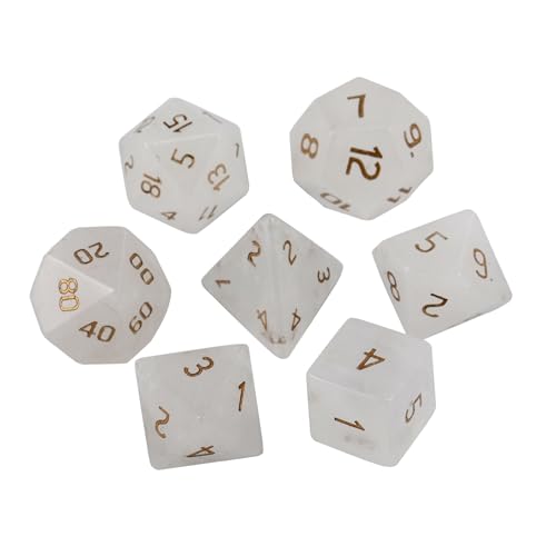 7PCS Natürlicher Edelstein DND Würfel Set, Weißer Kristall Rollenspiel D&D Würfel, DND Kristall Edelstein Würfel Set, Polyeder Edelstein Würfel Set für RPG Brettspiele A von YlobdolY