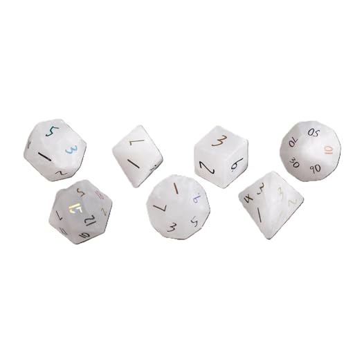 7PCS Natürlicher Edelstein DND Würfel Set, Weißer Kristall Rollenspiel D&D Würfel, DND Kristall Edelstein Würfel Set, Polyeder Edelstein Würfel Set für RPG Brettspiele C von YlobdolY