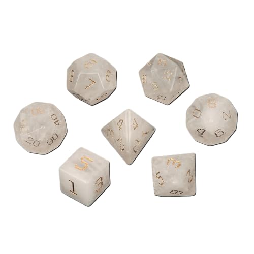 7PCS Natürlicher Edelstein DND Würfel Set, Weißer Kristall Rollenspiel D&D Würfel, DND Kristall Edelstein Würfel Set, Polyeder Edelstein Würfel Set für RPG Brettspiele D von YlobdolY