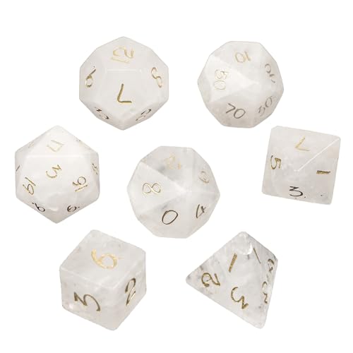 7PCS Natürlicher Edelstein DND Würfel Set, Weißer Kristall Rollenspiel D&D Würfel, DND Kristall Edelstein Würfel Set, Polyeder Edelstein Würfel Set für RPG Brettspiele F von YlobdolY