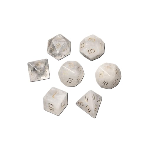 7PCS Natürlicher Edelstein DND Würfel Set, Weißer Kristall Rollenspiel D&D Würfel, DND Kristall Edelstein Würfel Set, Polyeder Edelstein Würfel Set für RPG Brettspiele G von YlobdolY