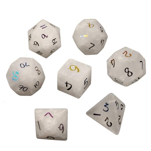 7PCS Natürlicher Edelstein DND Würfel Set, Weißer Kristall Rollenspiel D&D Würfel, DND Kristall Edelstein Würfel Set, Polyeder Edelstein Würfel Set für RPG Brettspiele H von YlobdolY