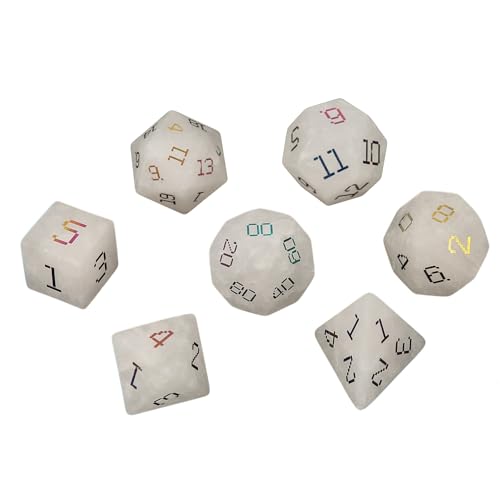 7PCS Natürlicher Edelstein DND Würfel Set, Weißer Kristall Rollenspiel D&D Würfel, DND Kristall Edelstein Würfel Set, Polyeder Edelstein Würfel Set für RPG Brettspiele I von YlobdolY