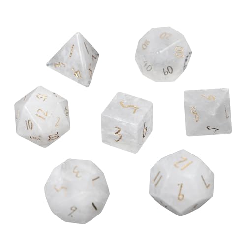 7PCS Natürlicher Edelstein DND Würfel Set, Weißer Kristall Rollenspiel D&D Würfel, DND Kristall Edelstein Würfel Set, Polyeder Edelstein Würfel Set für RPG Brettspiele J von YlobdolY