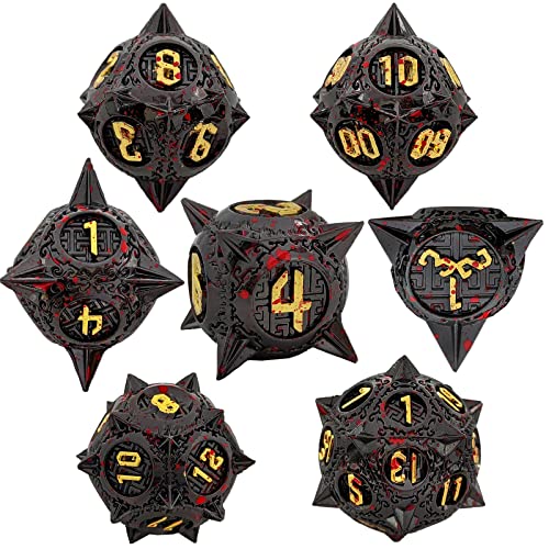 7PCS Solid Metal DND Würfel Set, Cloud Patterned Rollenspiel D&D Würfel, DND Metall Würfel Set, Polyeder Metall Würfel Set für Pathfinder Warhammer RPG Brettspiele Blutig Schwarz von YlobdolY