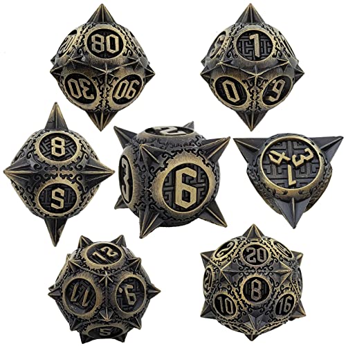 7PCS Solid Metal DND Würfel Set, Cloud Patterned Rollenspiel D&D Würfel, DND Metall Würfel Set, Polyeder Metall Würfel Set für Pathfinder Warhammer RPG Brettspiele Bronze von YlobdolY