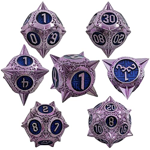 7PCS Solid Metal DND Würfel Set, Cloud Patterned Rollenspiel D&D Würfel, DND Metall Würfel Set, Polyeder Metall Würfel Set für Pathfinder Warhammer RPG Brettspiele Lila Blau von YlobdolY