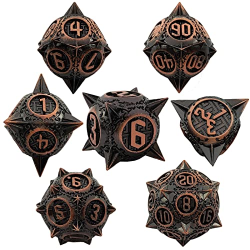 7PCS Solid Metal DND Würfel Set, Cloud Patterned Rollenspiel D&D Würfel, DND Metall Würfel Set, Polyeder Metall Würfel Set für Pathfinder Warhammer RPG Brettspiele Vintage Kupfer von YlobdolY