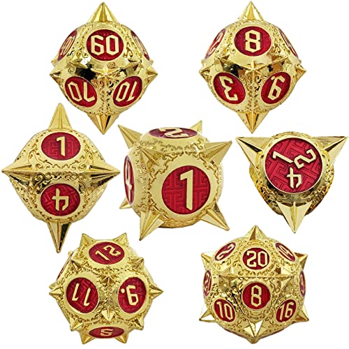 7PCS Solid Metal DND Würfel Set, Cloud Patterned Rollenspiel D&D Würfel, DND Metall Würfel Set, Polyederal Metall Würfel Set für Pathfinder Warhammer RPG Brettspiele Golden Red von YlobdolY