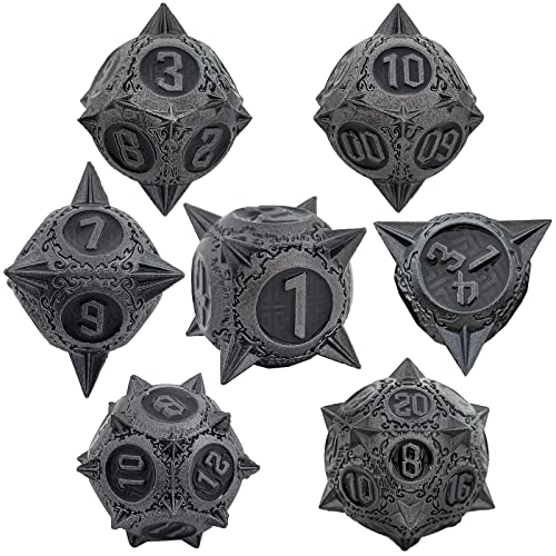 7PCS Solid Metal DND Würfel Set, Cloud Patterned Rollenspiel D&D Würfel, DND Metall Würfel Set, Polyederal Metall Würfel Set für Pathfinder Warhammer RPG Brettspiele Schwarz von YlobdolY