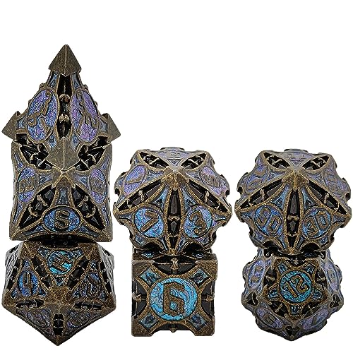 7PCS Solid Metal DND Würfel Set, Doppelte farbige Rollenspiel D&D Würfel, DND Metall Würfel Set, Polyeder Metall Würfel Set für Pathfinder Warhammer RPG Brettspiele Grau Blau von YlobdolY