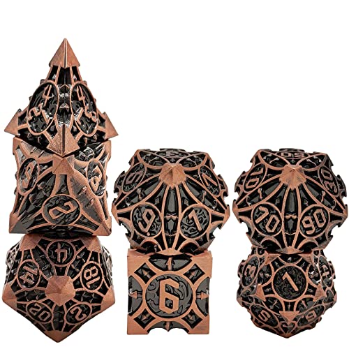 7PCS Solid Metal DND Würfel Set, Doppelte farbige Rollenspiel D&D Würfel, DND Metall Würfel Set, Polyeder Metall Würfel Set für Pathfinder Warhammer RPG Brettspiele Vintage Bronze von YlobdolY