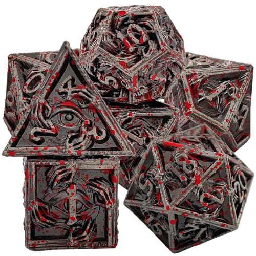 7PCS Solid Metal DND Würfel Set, Hand Eye Schädel Rollenspiel D&D Würfel, DND Metall Würfel Set, Polyeder Metall Würfel Set für Pathfinder Warhammer RPG Brettspiele Blutig von YlobdolY