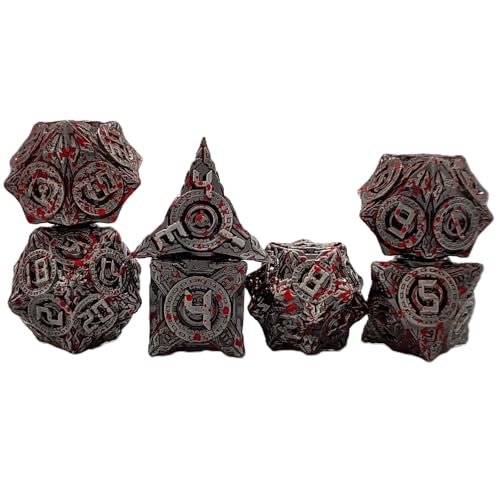 7PCS Solid Metal DND Würfel Set, Industrielager Rollenspiel D&D Würfel, DND Metall Würfel Set, Polyeder Metall Würfel Set für Pathfinder Warhammer RPG Brettspiele Bloody von YlobdolY