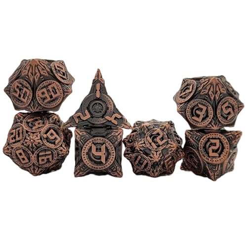 7PCS Solid Metal DND Würfel Set, Industrielager Rollenspiel D&D Würfel, DND Metall Würfel Set, Polyeder Metall Würfel Set für Pathfinder Warhammer RPG Brettspiele Bronze von YlobdolY