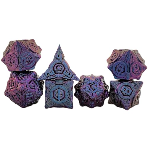 7PCS Solid Metal DND Würfel Set, Industrielager Rollenspiel D&D Würfel, DND Metall Würfel Set, Polyeder Metall Würfel Set für Pathfinder Warhammer RPG Brettspiele Lila von YlobdolY