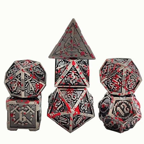 7PCS Solid Metal DND Würfel Set, Schwert Muster Rollenspiel D&D Würfel, DND Metall Würfel Set, Polyedrische Metall Würfel Set für Pathfinder Warhammer RPG Brettspiele Bloody von YlobdolY