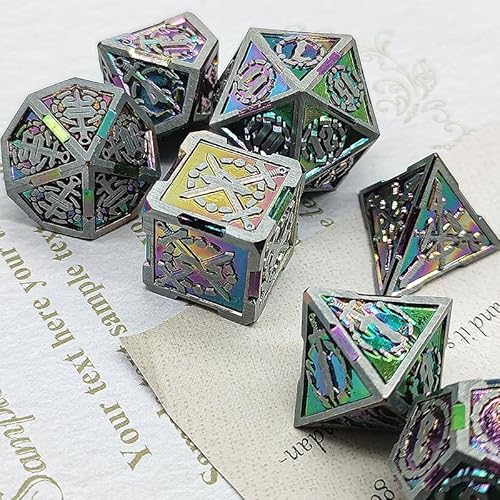 7PCS Solid Metal DND Würfel Set, Schwert Muster Rollenspiel D&D Würfel, DND Metall Würfel Set, Polyedrische Metall Würfel Set für Pathfinder Warhammer RPG Brettspiele Bunt von YlobdolY