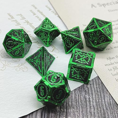 7PCS Solid Metal DND Würfel Set, Schwert Muster Rollenspiel D&D Würfel, DND Metall Würfel Set, Polyedrische Metall Würfel Set für Pathfinder Warhammer RPG Brettspiele Grün Schwarz von YlobdolY