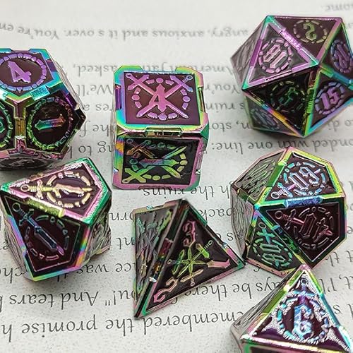 7PCS Solid Metal DND Würfel Set, Schwert Muster Rollenspiel D&D Würfel, DND Metall Würfel Set, Polyedrische Metall Würfel Set für Pathfinder Warhammer RPG Brettspiele Lila von YlobdolY