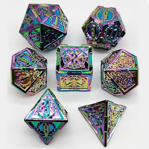 7PCS Solid Metal DND Würfel Set, Schwert Muster Rollenspiel D&D Würfel, DND Metall Würfel Set, Polyedrische Metall Würfel Set für Pathfinder Warhammer RPG Brettspiele Mehrfarbig von YlobdolY