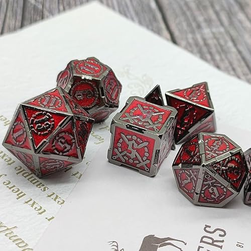 7PCS Solid Metal DND Würfel Set, Schwert Muster Rollenspiel D&D Würfel, DND Metall Würfel Set, Polyedrische Metall Würfel Set für Pathfinder Warhammer RPG Brettspiele Schwarz Rot von YlobdolY