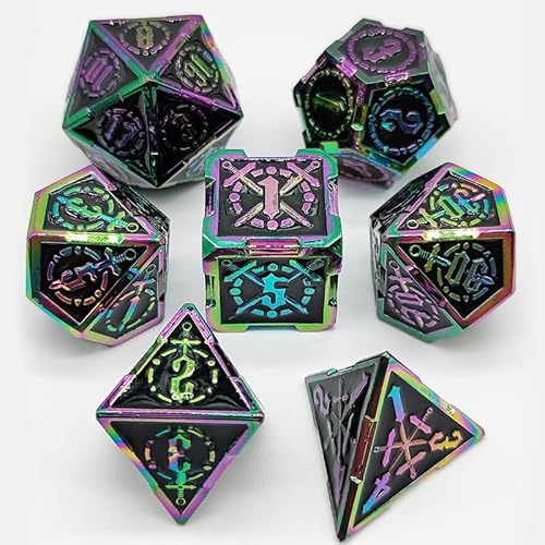 7PCS Solid Metal DND Würfel Set, Schwert Muster Rollenspiel D&D Würfel, DND Metall Würfel Set, Polyedrische Metall Würfel Set für Pathfinder Warhammer RPG Brettspiele Schwarz von YlobdolY