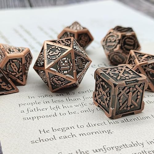 7PCS Solid Metal DND Würfel Set, Schwert Muster Rollenspiel D&D Würfel, DND Metall Würfel Set, Polyedrische Metall Würfel Set für Pathfinder Warhammer RPG Brettspiele Vintage Kupfer von YlobdolY