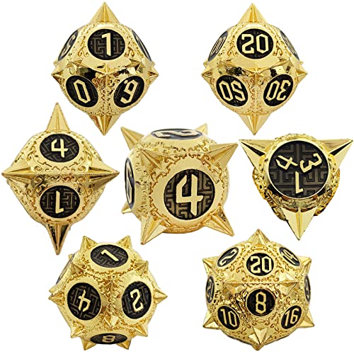 7PCS Solid Metal DND Würfel Set, Wolkenmuster Rollenspiel D&D Würfel, DND Metall Würfel Set, Polyeder Metall Würfel Set für Pathfinder Warhammer RPG Brettspiele Golden Black von YlobdolY