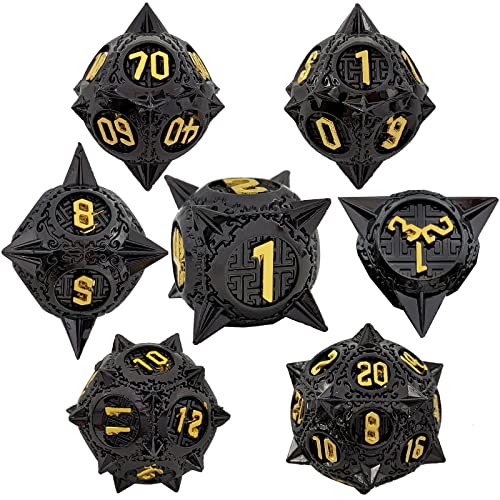 7PCS Solid Metal DND Würfel Set, Wolkenmuster Rollenspiel D&D Würfel, DND Metall Würfel Set, Polyeder Metall Würfel Set für Pathfinder Warhammer RPG Brettspiele Schwarz Golden von YlobdolY