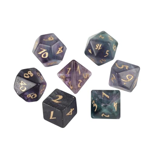 7PCS natürliche Edelstein DND Würfel Set, Fluorit Kristall Rollenspiel D&D Würfel, DND Fluorit Edelstein Würfel Set, Polyeder Edelstein Würfel Set für RPG Brettspiele Lila A von YlobdolY