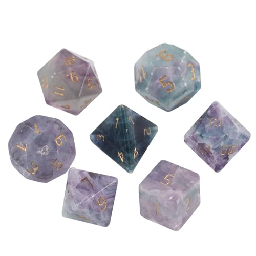 7PCS natürliche Edelstein DND Würfel Set, Fluorit Kristall Rollenspiel D&D Würfel, DND Fluorit Edelstein Würfel Set, Polyedrische Edelstein Würfel Set für RPG Brettspiele Lila B von YlobdolY