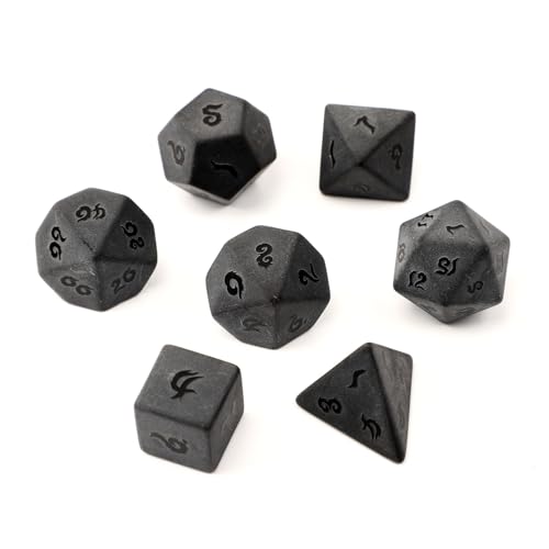 7PCS natürliche Edelstein DND Würfel Set, Matte Schwarze Obsidian Rollenspiel D&D Würfel, DND Kristall Edelstein Würfel Set, Polyedrische Edelstein Würfel Set für RPG Brettspiele Schwarz A von YlobdolY