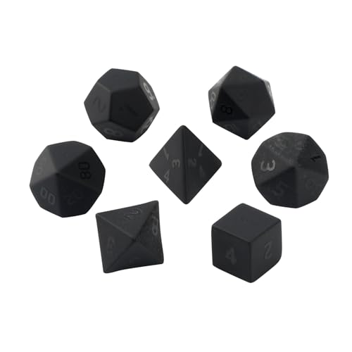 7PCS natürliche Edelstein DND Würfel Set, Matte Schwarze Obsidian Rollenspiel D&D Würfel, DND Kristall Edelstein Würfel Set, Polyedrische Edelstein Würfel Set für RPG Brettspiele Schwarz B von YlobdolY