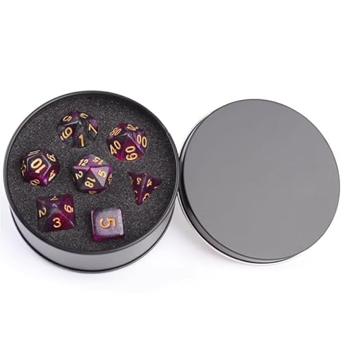 DND Würfel Set mit Box, 7PCS Acryl Polyeder Nebel Würfel Set für Dungeon und Drachen D&D RPG Rollenspiel Spiele Würfel D20 D12 D10 D% D8 D6 D4 Dark Purple von YlobdolY