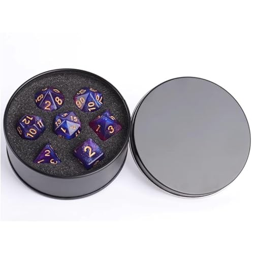 DND Würfel Set mit Box, 7PCS Acryl Polyeder Nebel Würfel Set für Dungeon und Drachen D&D RPG Rollenspiel Spiele Würfel D20 D12 D10 D% D8 D6 D4 Deep Blue Purple von YlobdolY